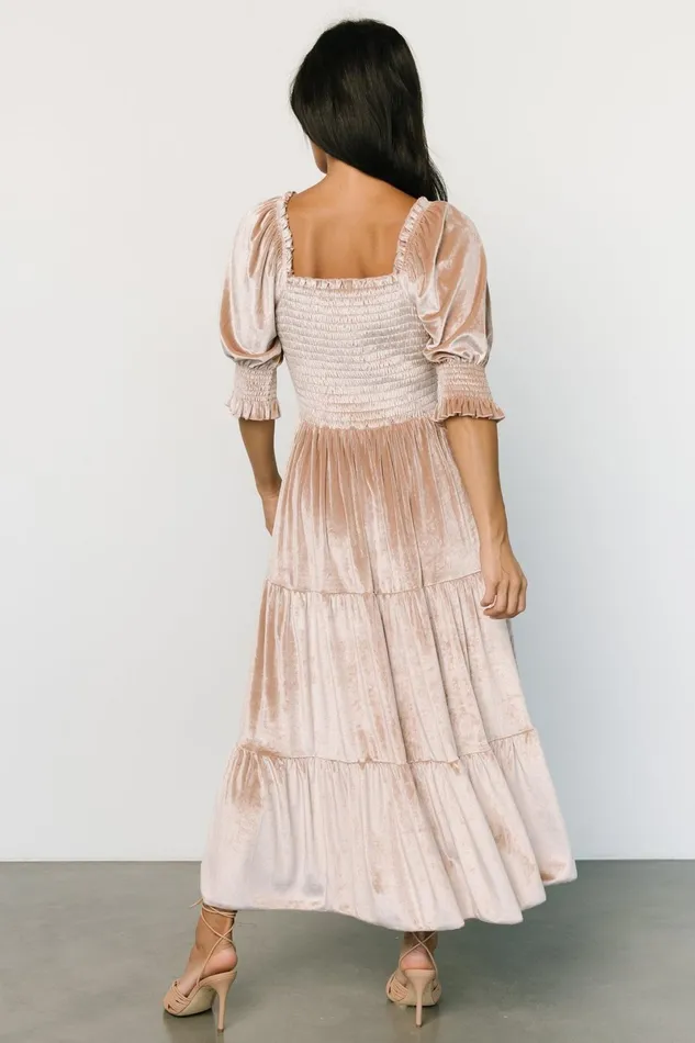 Vivaldi Smocked Velvet Midi Dress Champagne Women Baltic Born Bump Friendly