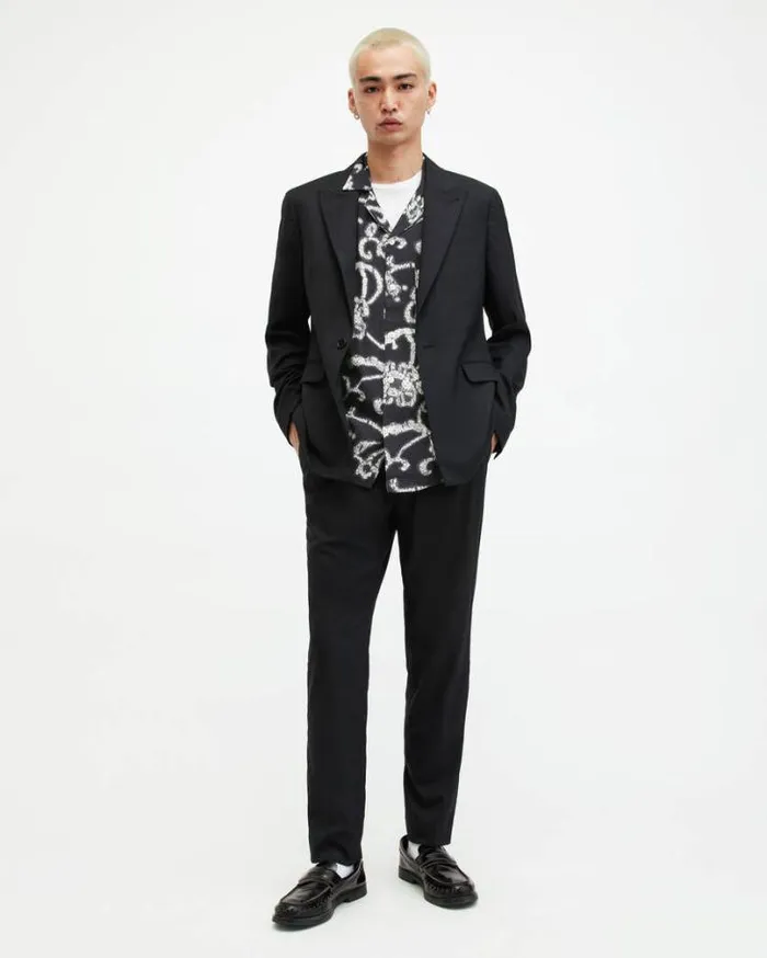 Webs Floral Print Relaxed Fit Shirt Jet Black Men AllSaints Shirts