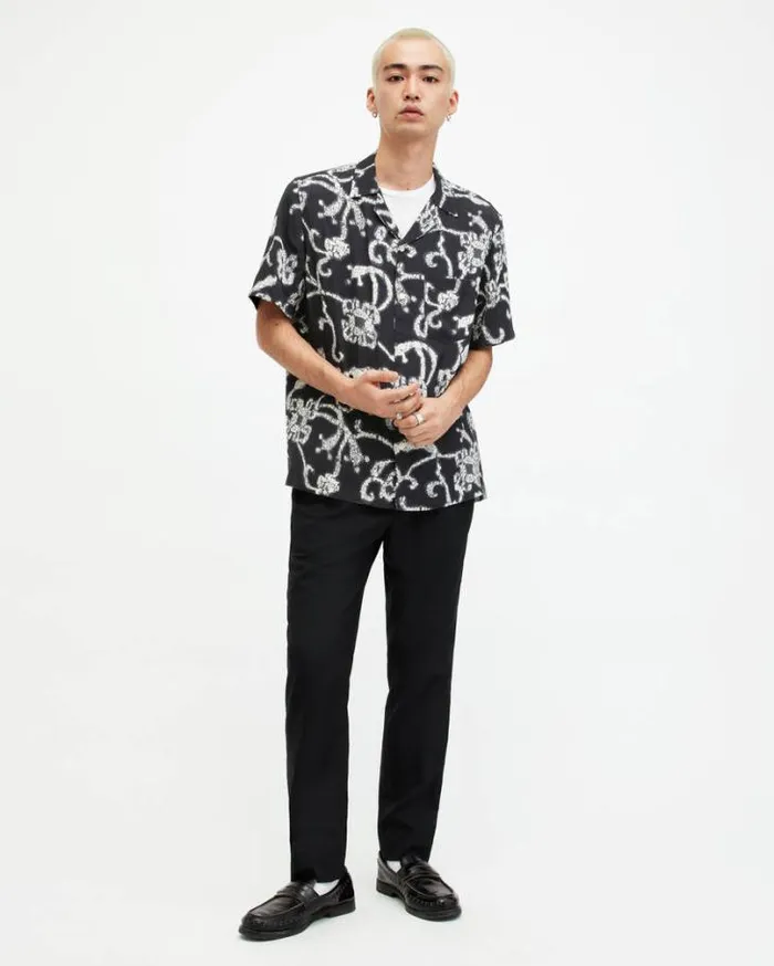 Webs Floral Print Relaxed Fit Shirt Jet Black Men AllSaints Shirts