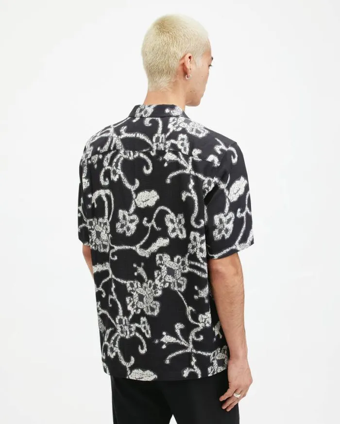 Webs Floral Print Relaxed Fit Shirt Jet Black Men AllSaints Shirts