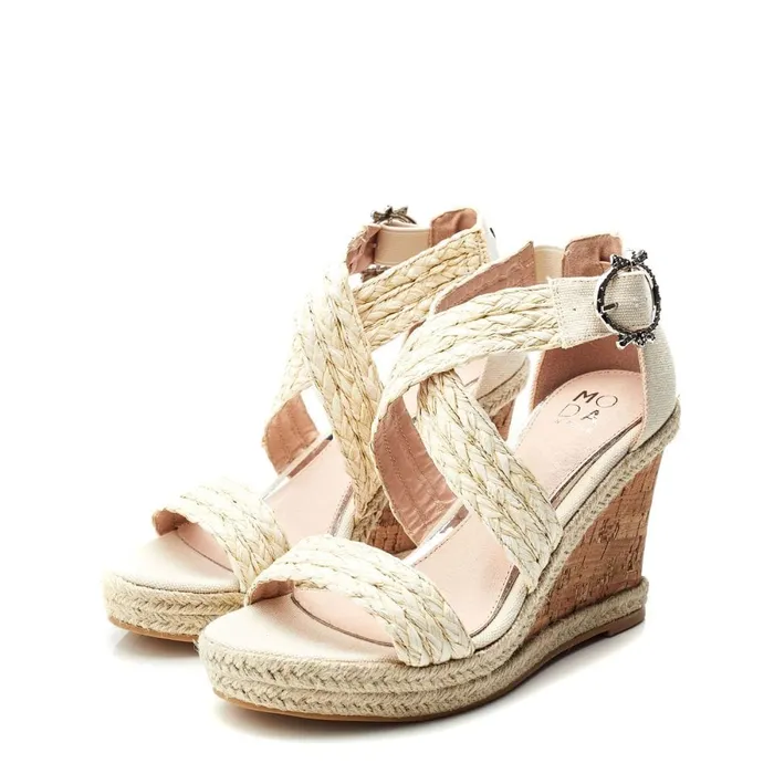 Wedge Sandals Women Moda In Pelle Pursuit Natural Textile