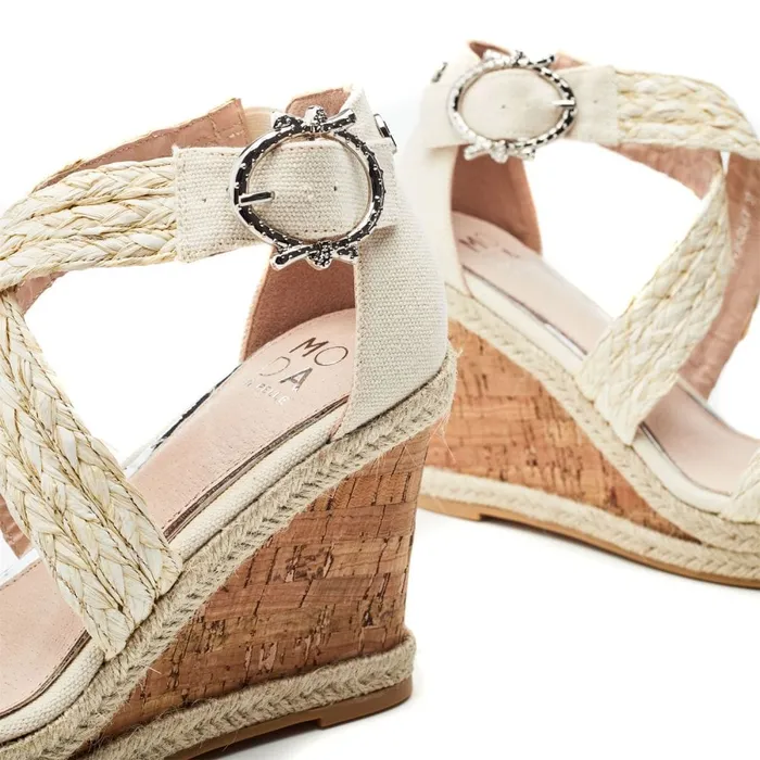 Wedge Sandals Women Moda In Pelle Pursuit Natural Textile