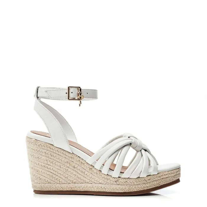 Wedge Sandals Women Moda In Pelle Rhina White Leather