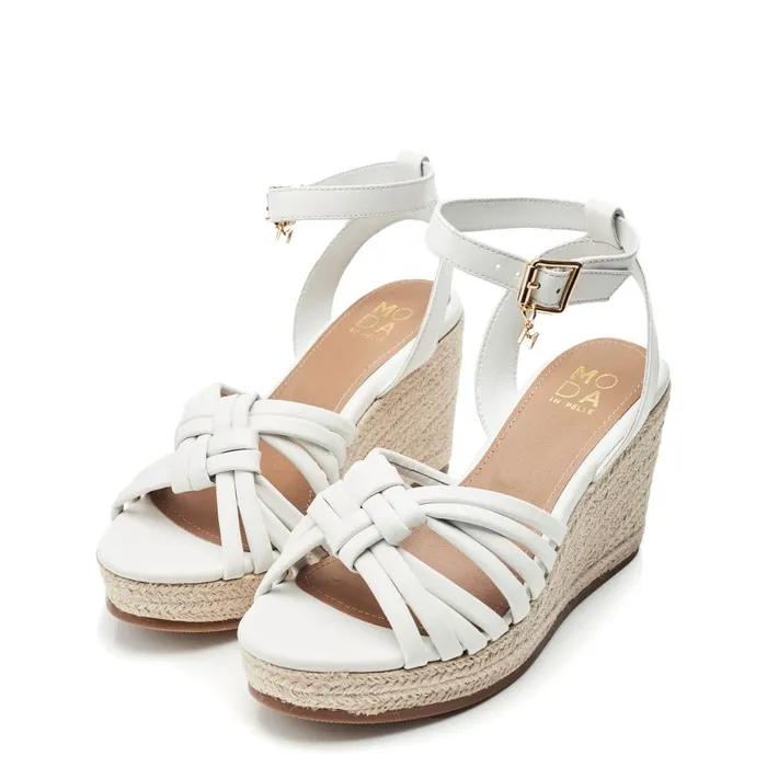 Wedge Sandals Women Moda In Pelle Rhina White Leather