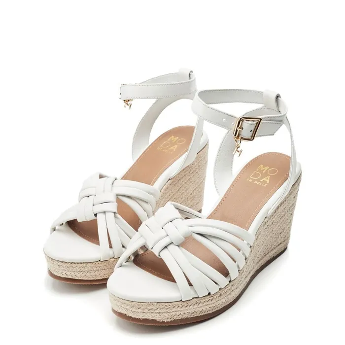 Wedge Sandals Women Moda In Pelle Rhina White Leather
