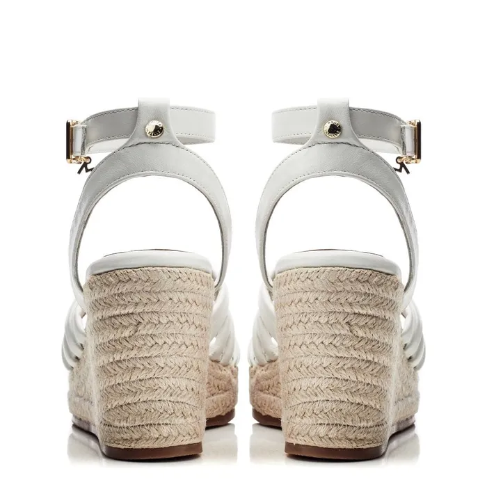 Wedge Sandals Women Moda In Pelle Rhina White Leather