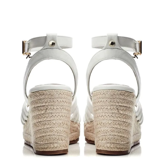 Wedge Sandals Women Moda In Pelle Rhina White Leather