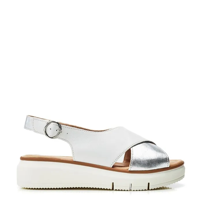 Wedge Sandals Women Moda In Pelle Shoon Sh Rebel White 8211 Silver Leather