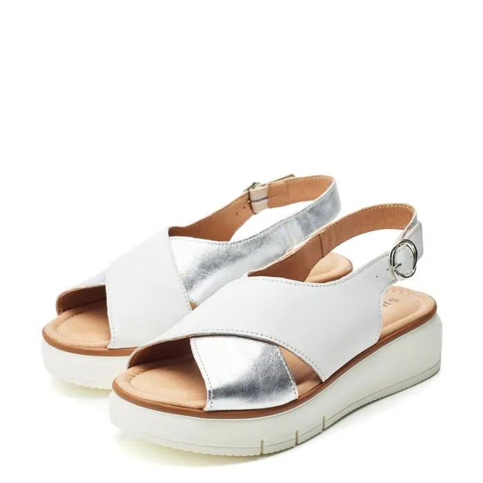 Wedge Sandals Women Moda In Pelle Shoon Sh Rebel White 8211 Silver Leather