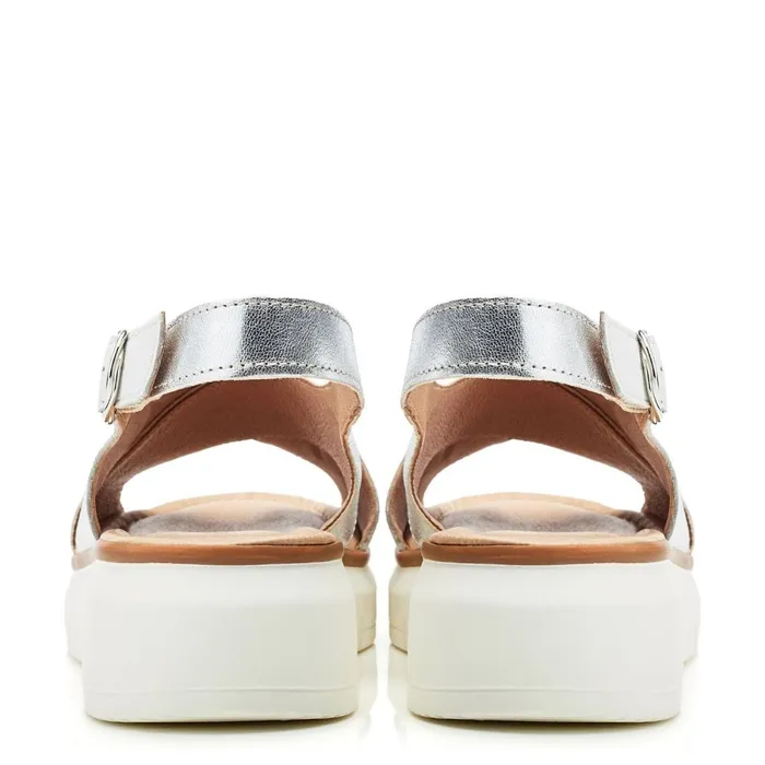 Wedge Sandals Women Moda In Pelle Shoon Sh Rebel White 8211 Silver Leather