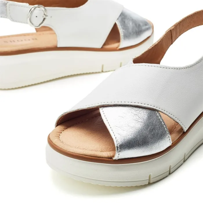 Wedge Sandals Women Moda In Pelle Shoon Sh Rebel White 8211 Silver Leather