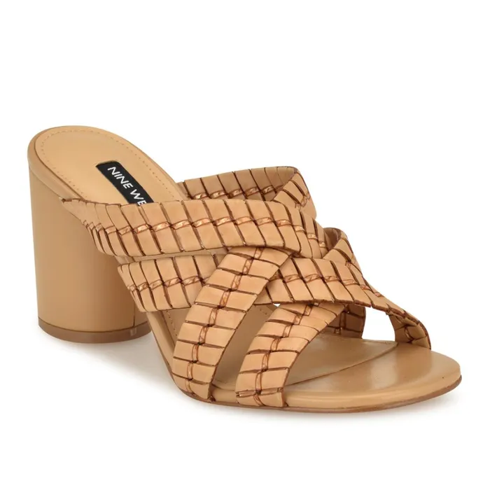 Wenea Strappy Heeled Slide Sandals Natural Women Nine West Heeled Wenea Strappy Heeled Slide Sandals Natural Women Nine West Heeled