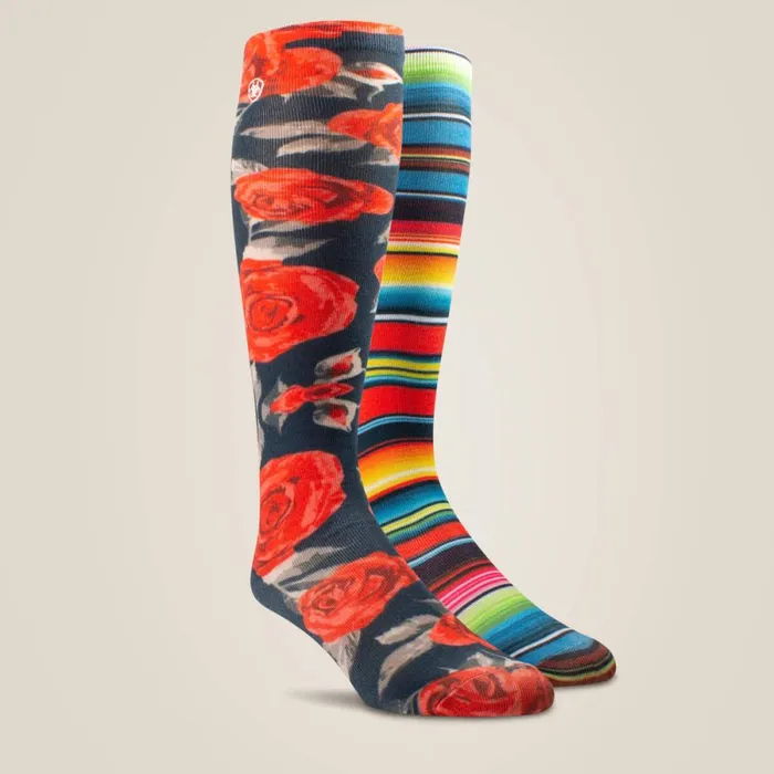 Western Beauty Knee High Sock 2 Pair Multi Color Pack Vintage Rose Printvibrant Ser Women Ariat Socks Western Beauty Knee High Sock 2 Pair Multi Color Pack Vintage Rose Printvibrant Ser Women Ariat Socks