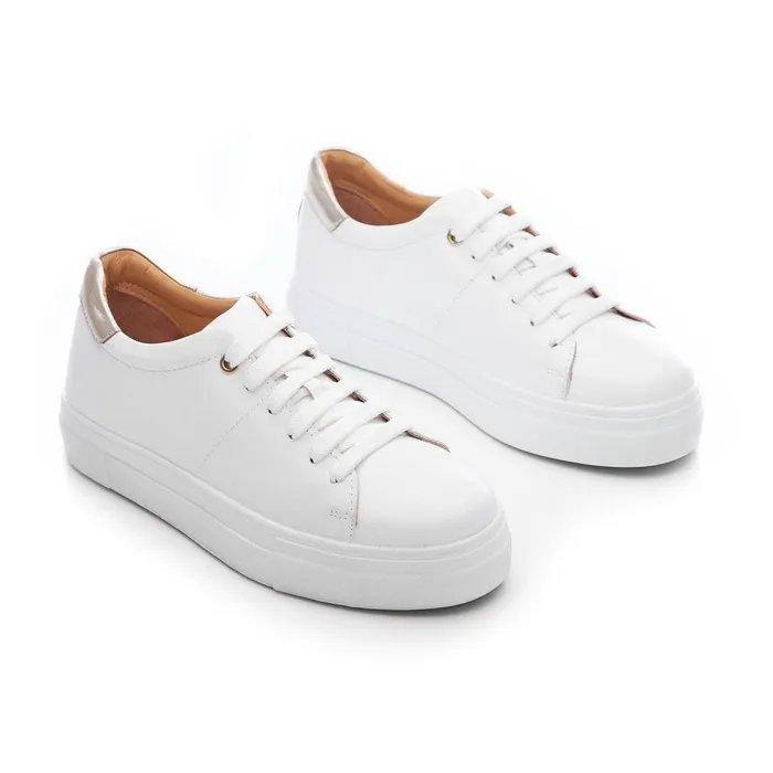 White Trainers Women Moda In Pelle Bsoleful BNoho WhiteGold Leather