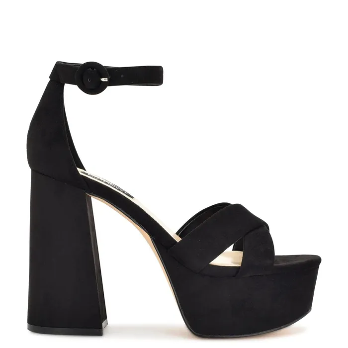 Willie Platform Sandals Black Suede Women Nine West High Heels