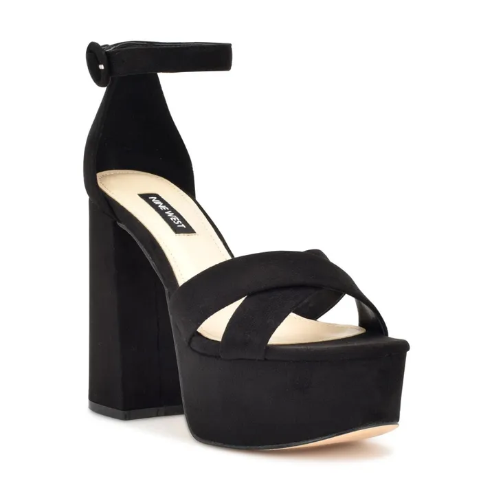Willie Platform Sandals Black Suede Women Nine West High Heels Willie Platform Sandals Black Suede Women Nine West High Heels