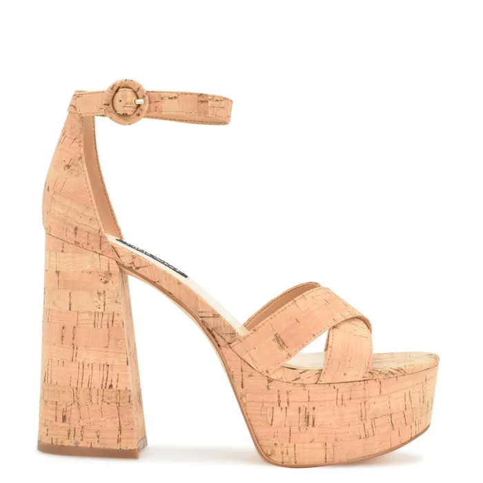 Willie Platform Sandals Natural Cork Women Nine West High Heels