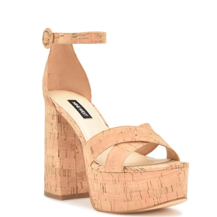 Willie Platform Sandals Natural Cork Women Nine West High Heels Willie Platform Sandals Natural Cork Women Nine West High Heels