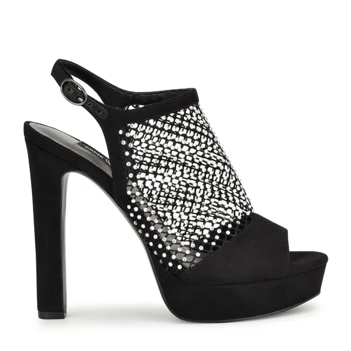 Wohmah Peep Toe Platform Sandals Black Women Nine West Heeled