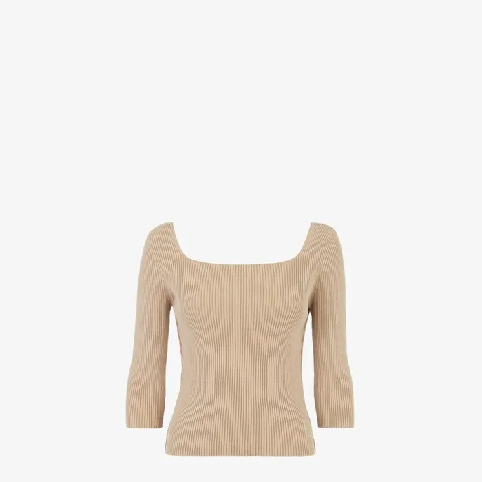 Woman Beige Cotton Pullover Beige Fendi Knitwear