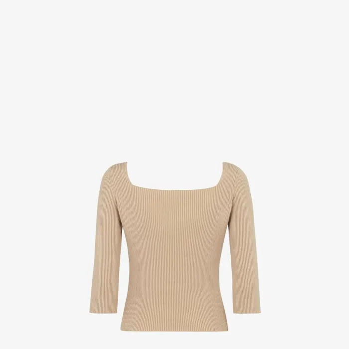 Woman Beige Cotton Pullover Beige Fendi Knitwear