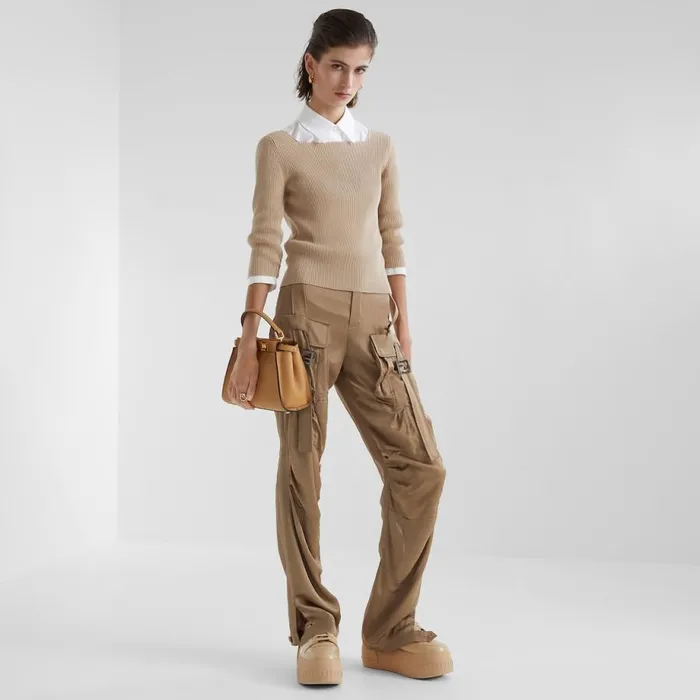 Woman Beige Cotton Pullover Beige Fendi Knitwear