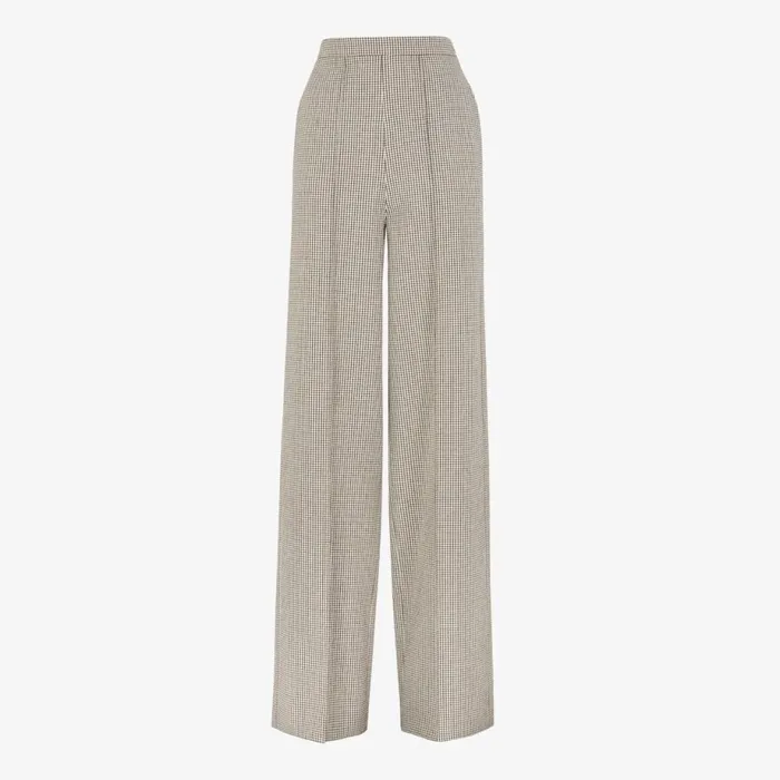 Woman Beige Houndstooth Wool Trousers Beige Fendi Pants and Shorts