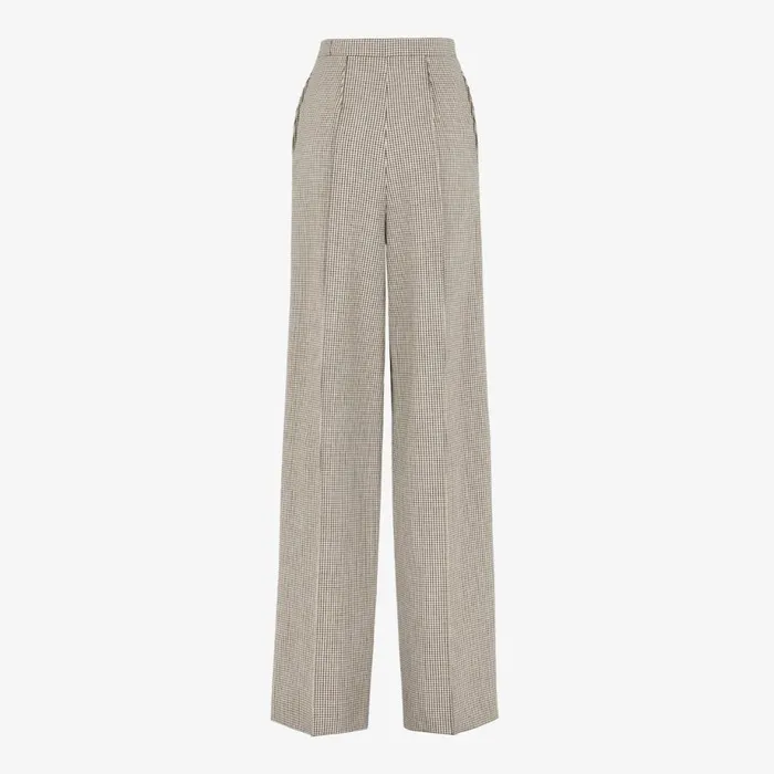 Woman Beige Houndstooth Wool Trousers Beige Fendi Pants and Shorts