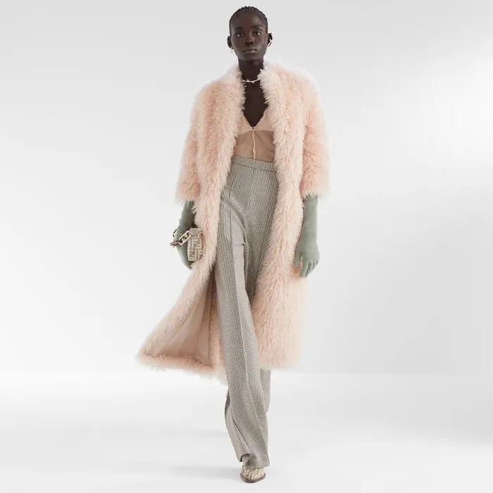 Woman Beige Houndstooth Wool Trousers Beige Fendi Pants and Shorts