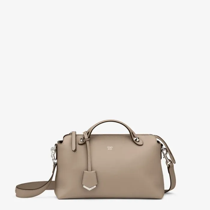 Woman Beige Leather Boston Bag Dove Grey Fendi Boston Bags