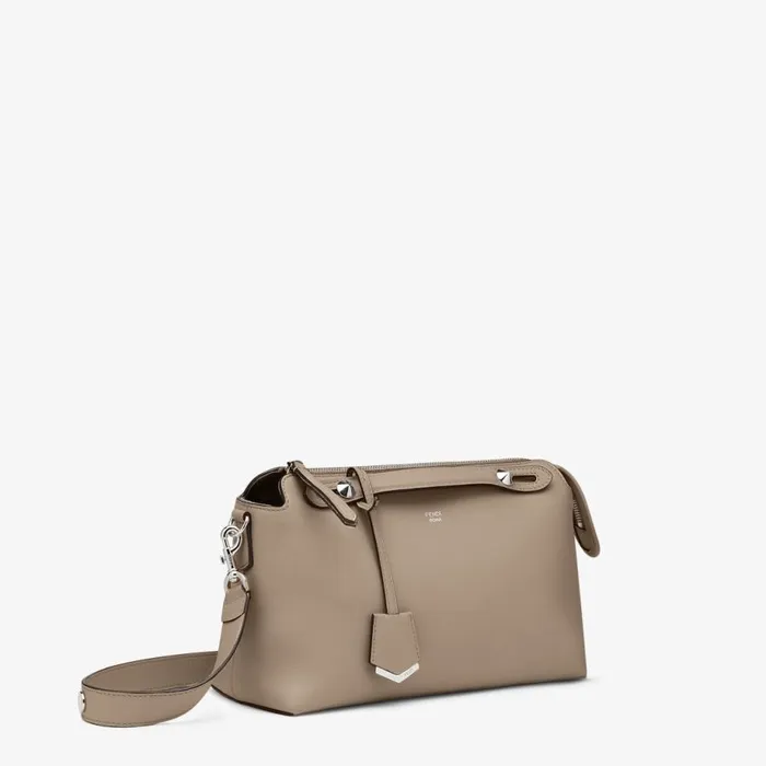 Woman Beige Leather Boston Bag Dove Grey Fendi Boston Bags