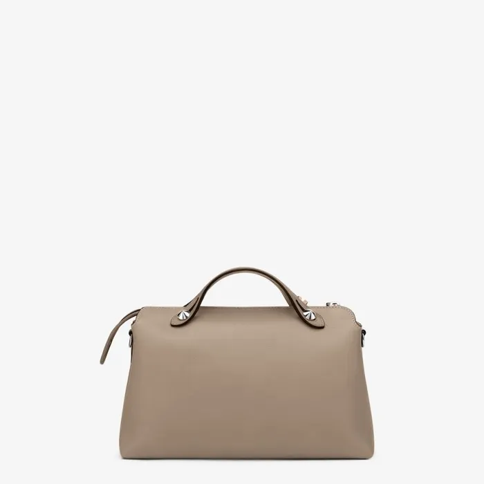 Woman Beige Leather Boston Bag Dove Grey Fendi Boston Bags