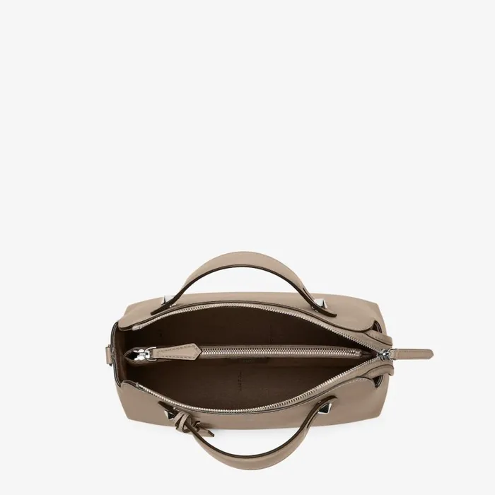 Woman Beige Leather Boston Bag Dove Grey Fendi Boston Bags