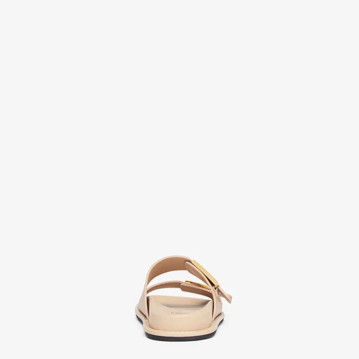 Woman Beige Leather Slides Beige Fendi Slides and Mules