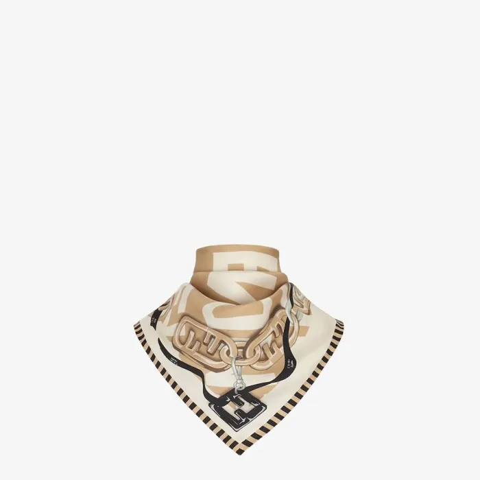 Woman Beige Organic Silk Foulard Beige Fendi Scarves and Silks