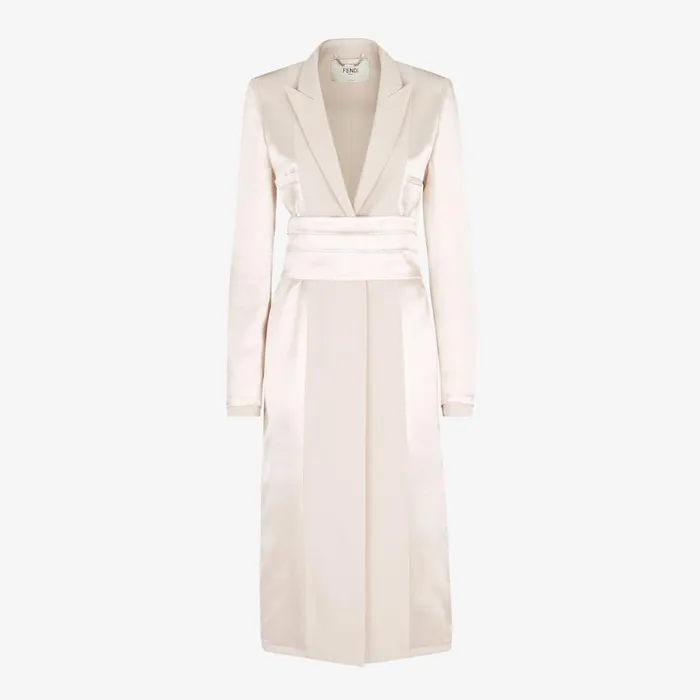 Woman Beige Satin And Wool Gabardine Overcoat Beige Fendi Coats and Outerwear