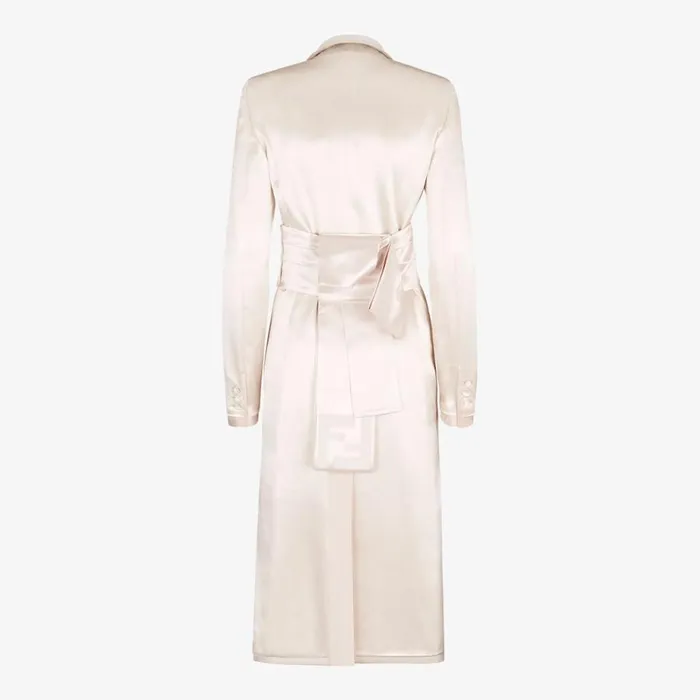 Woman Beige Satin And Wool Gabardine Overcoat Beige Fendi Coats and Outerwear