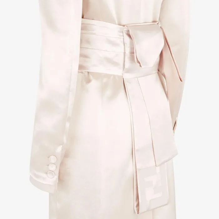 Woman Beige Satin And Wool Gabardine Overcoat Beige Fendi Coats and Outerwear