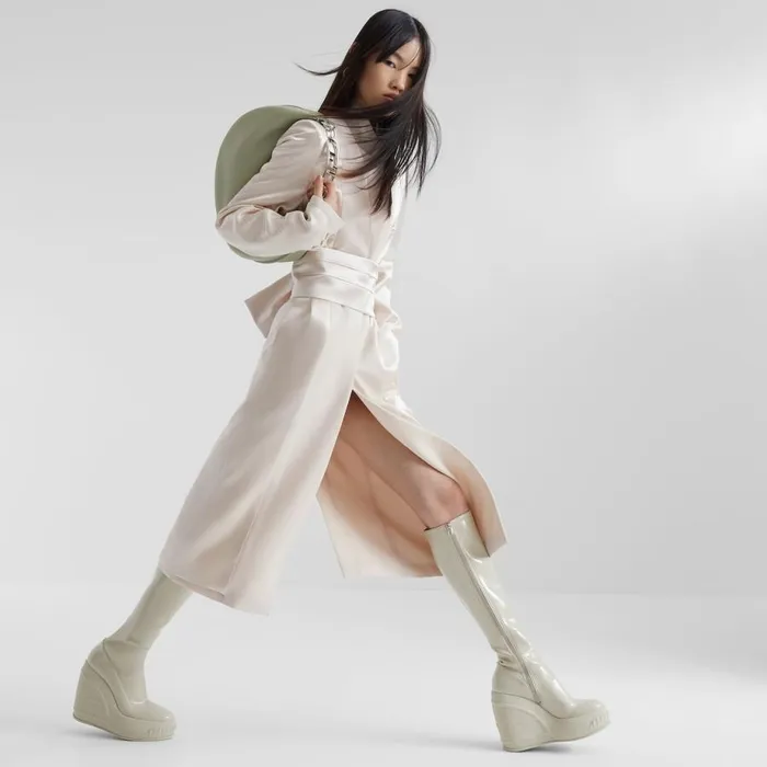 Woman Beige Satin And Wool Gabardine Overcoat Beige Fendi Coats and Outerwear