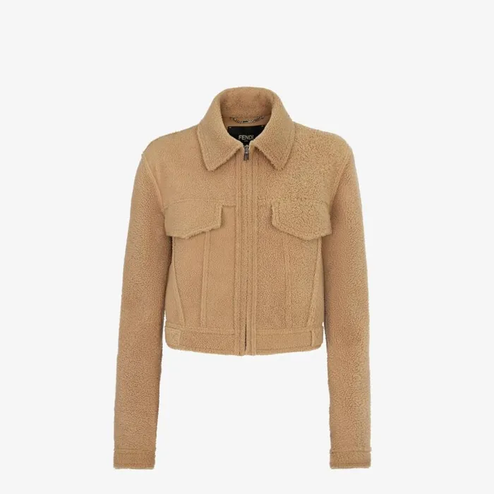 Woman Beige Shearling Jacket Beige Fendi Coats and Outerwear