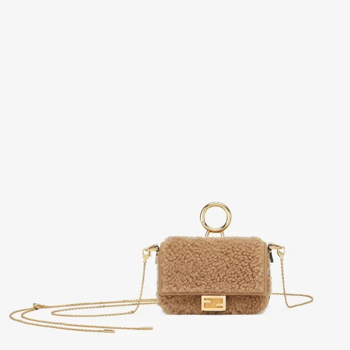 Woman Beige Sheepskin Charm Beige Fendi Miniature Bags