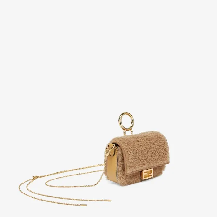 Woman Beige Sheepskin Charm Beige Fendi Miniature Bags