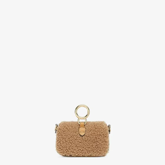 Woman Beige Sheepskin Charm Beige Fendi Miniature Bags
