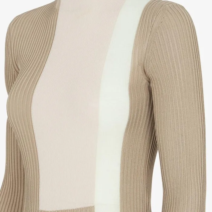 Woman Beige Viscose And Silk Top Beige Fendi Knitwear