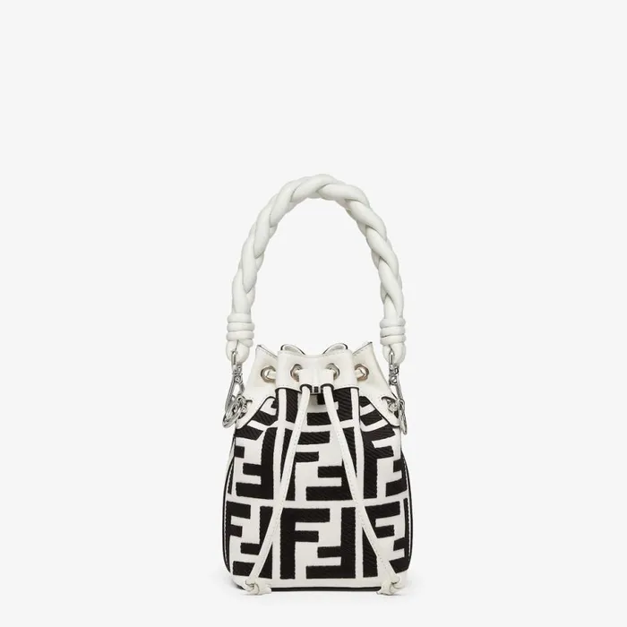 Woman Black And White Canvas MiniBag With Ff Embroidery White Fendi Mini Bags