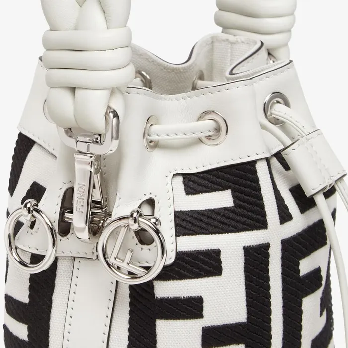 Woman Black And White Canvas MiniBag With Ff Embroidery White Fendi Mini Bags