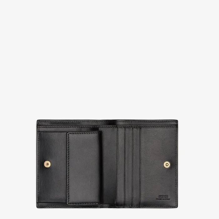 Woman Black Compact Leather Wallet Black Fendi Wallets