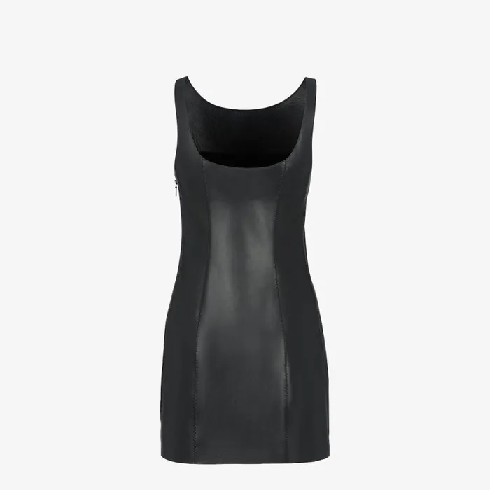 Woman Black Leather Dress Black Fendi Dresses and Jumpsuits