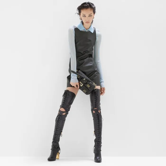 Woman Black Leather Dress Black Fendi Dresses and Jumpsuits