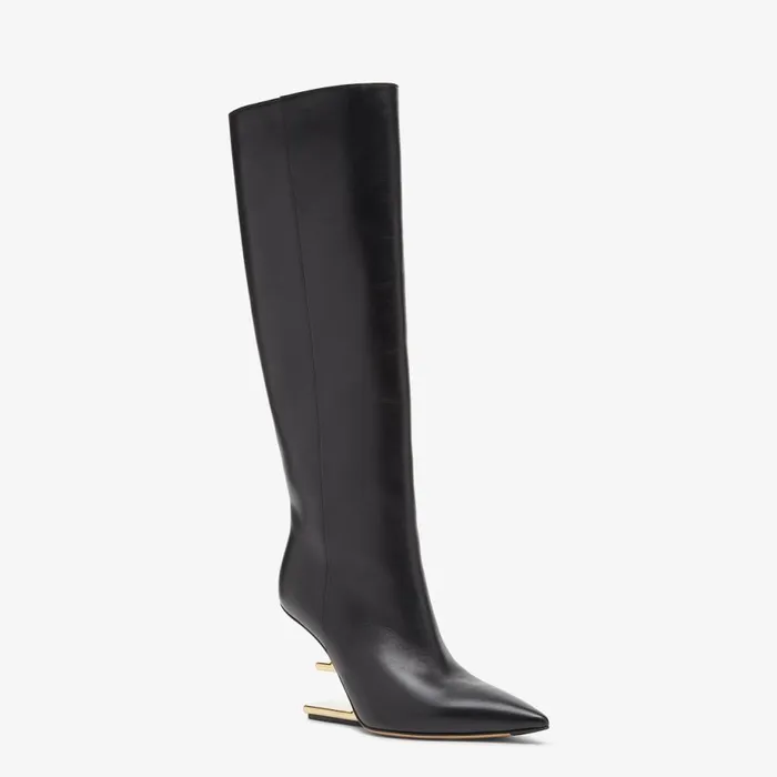 Woman Black Leather HighHeeled Boots Black Fendi Fendi First